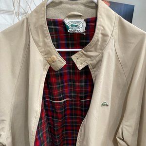 Vintage Lacoste Zip-Up Jacket - Tan, Red Plaid Lining - Size XL
